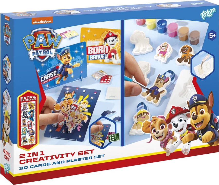 Totum PAW Patrol Knutselset 2 in 1 set 8 kaarten maken met mozaïekstickers en Gips gieten incl. gips verf en penseeltje