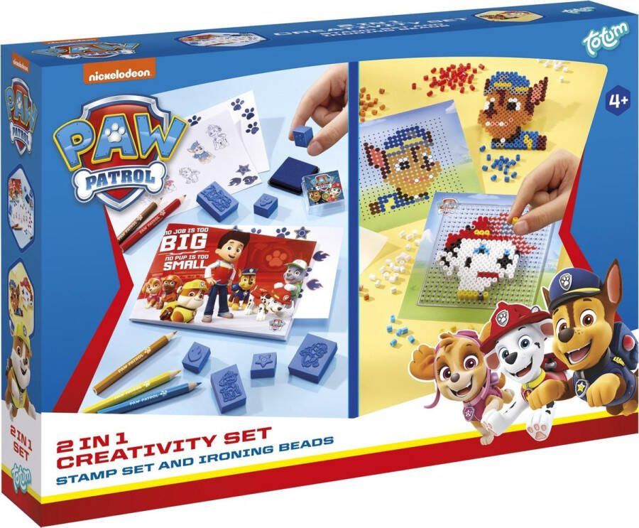 Totum PAW Patrol speelgoed 2 in1 Knutselset Stempelen kleuren incl. 800 strijkkralen met Chase en Marshall hobbyset cadeautip creatief speelgoed