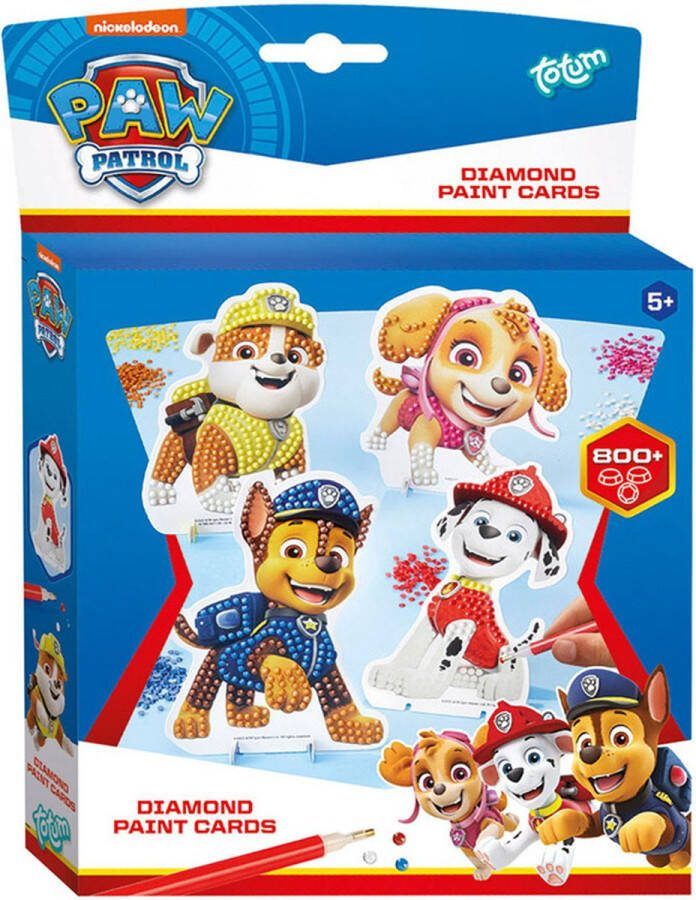 Totum PAW Patrol speelgoed kaarten pup figuren versieren met strass steentjes knutselen junior diamond painting Chase Marshall Skye