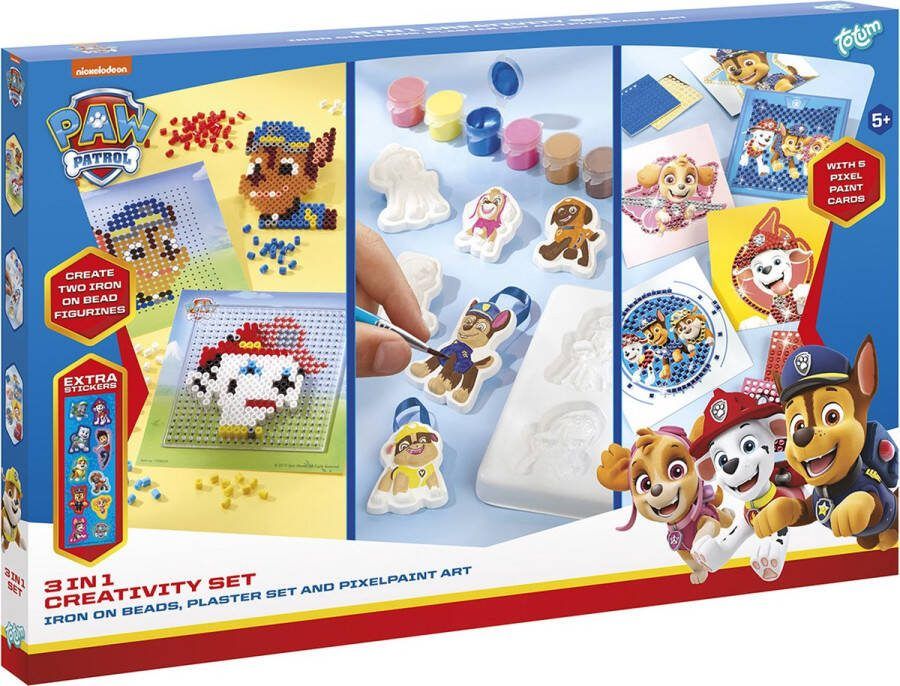 Totum PAW Patrol speelgoed knutselset 3 in 1 XL set Strijkkralen Gipsen en Pixelen creatief cadeautip