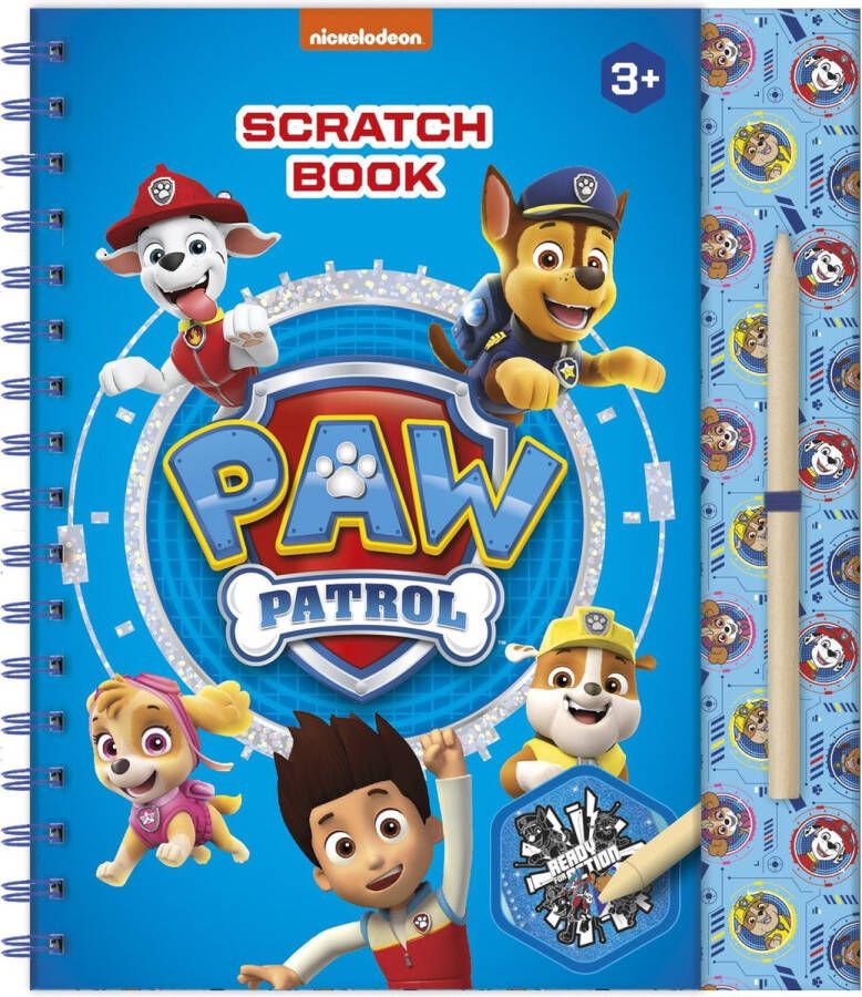 Totum PAW Patrol vakantie doeboek scratch art met luxe kraskaarten- en kleurboek incl. sjabloon stickers kraspen en kleurplaten 21 x 23 5 cm A5 harde kaft vakantieboek