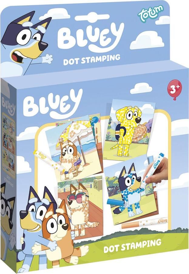 Totum Bluey stempel en kleurboek dot stamping incl. sjablonen leren stempelen en kleuren