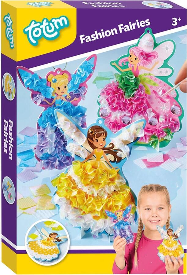 Totum Fashion Fairies dress me up popjes versieren met lurex glansstof knutselpakket fee prinses mode