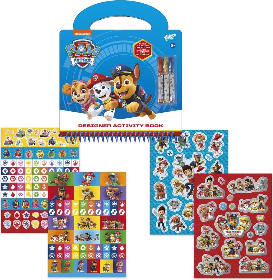 Totum Paw Patrol speelgoed designer doeboek combi pack met extra sticker boekje bundel vakantieboek tekenen schrijven en stickeren