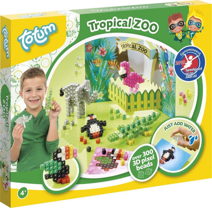 Totum tropical zoo 3D dierentuindieren pixelen knutselset met meer dan 300 pixel beads