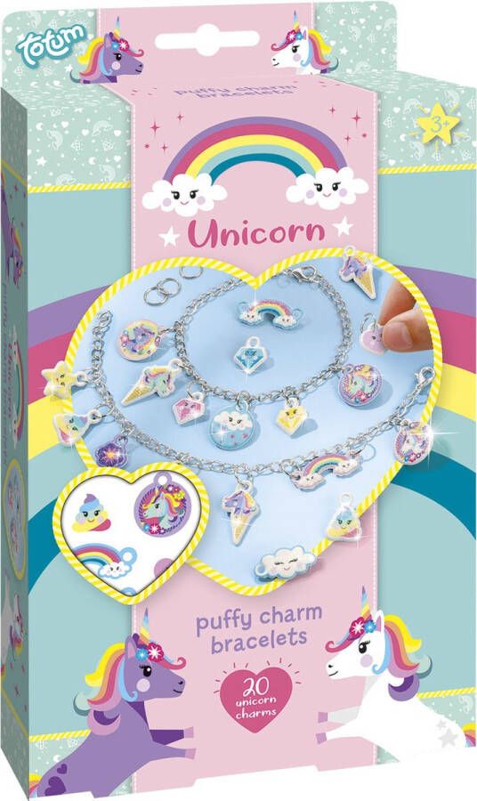 Totum Unicorn 2 eenhoorn glitter bedel armbandjes maken 2D Puffy Charm Bracelets schoencadeautje Sinterklaas