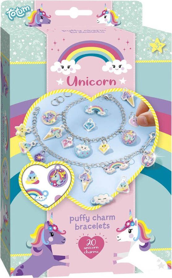 Totum Unicorn 2 eenhoorn glitter bedel armbandjes maken 2D Puffy Charm Bracelets schoencadeautje Sinterklaas