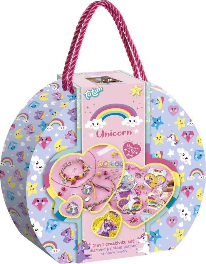 Totum Unicorn knutselkoffer 2 in 1 regenboog armbandjes maken & diamond painting knutselen sieraden cadeautip