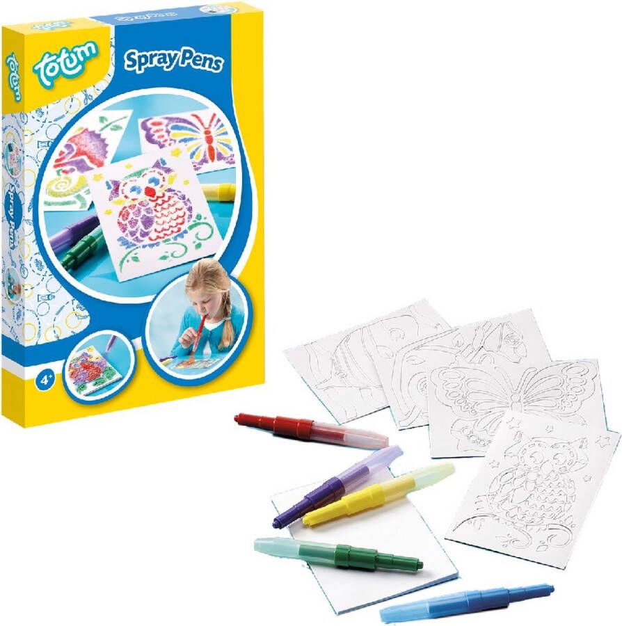 Totum Unicorn 5 Spray Pens blaaspennen knutselset incl. dieren sjablonen creatief knutselen tekenen en schilderen