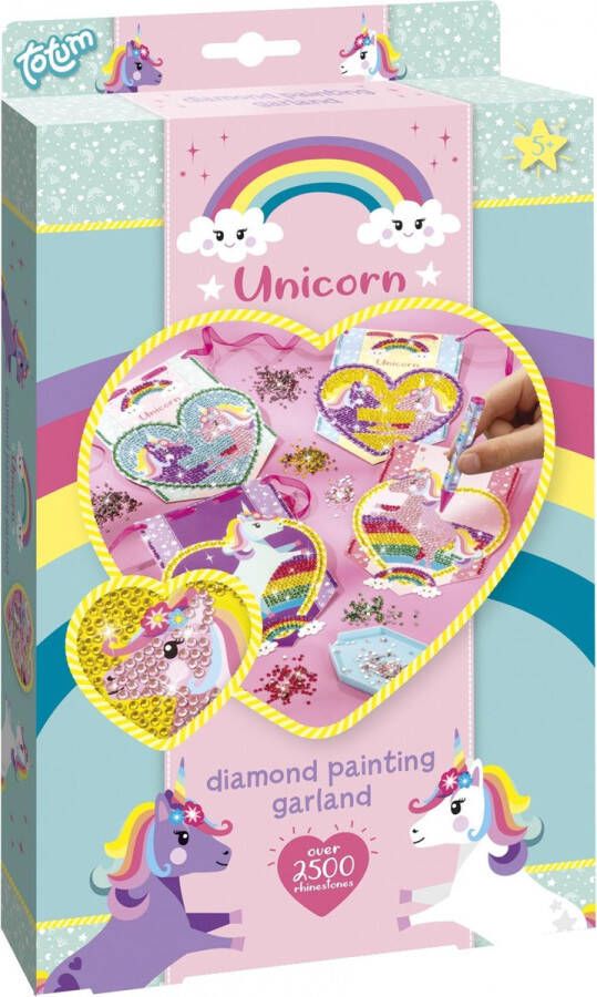 Totum Unicorn Diamond painting knutselset kaarten of slinger maken met eenhoornthema 2500 strass steentjes Sinterklaas cadeau tip