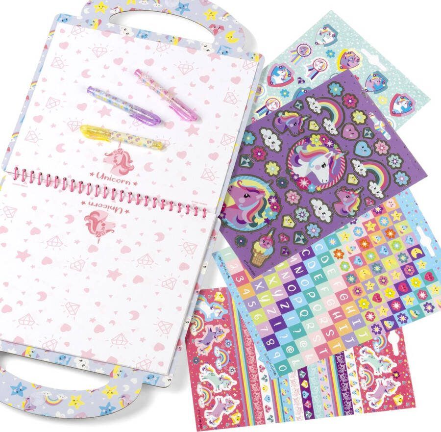 Totum Unicorn doeboek met bijpassend sticker boekje bundel vakantieboek tekenen schrijven en stickeren