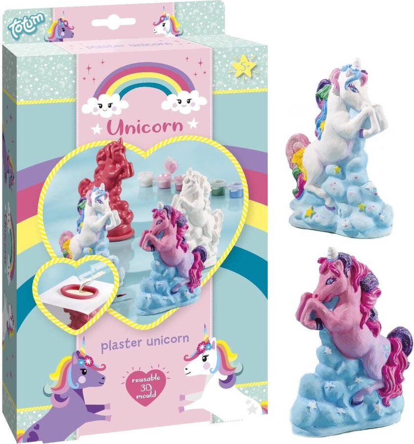 Totum Unicorn gips gieten en beschilderen knutselset 2 eenhoorns incl. gips herbruikbare mal en 5 regenboog verf kleuren