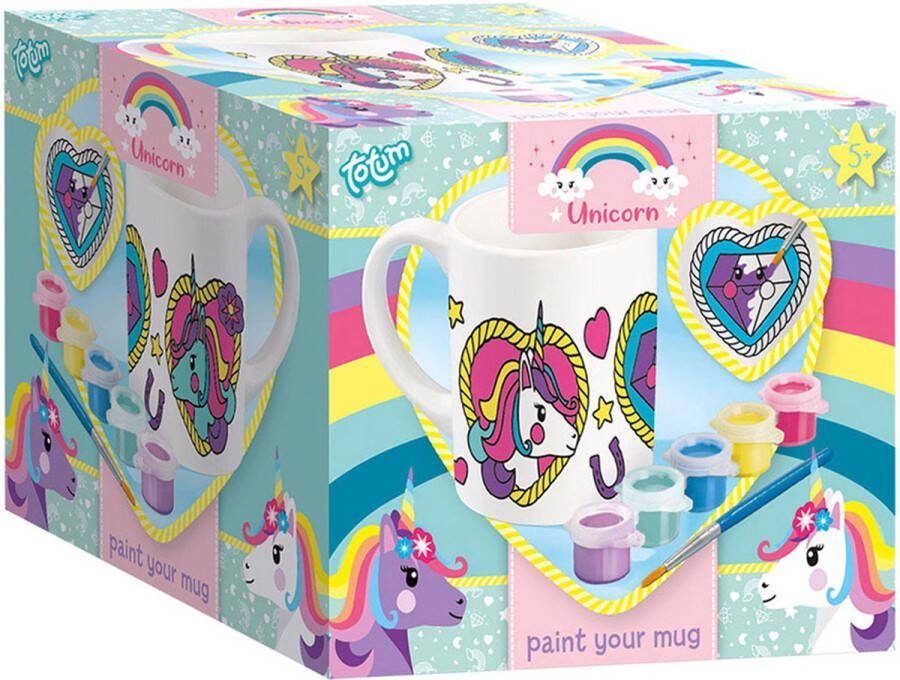 Totum Unicorn inkleur mok beker beschilderen keramiek incl verfstrip en penseel knutselpakket home deco cadeautip