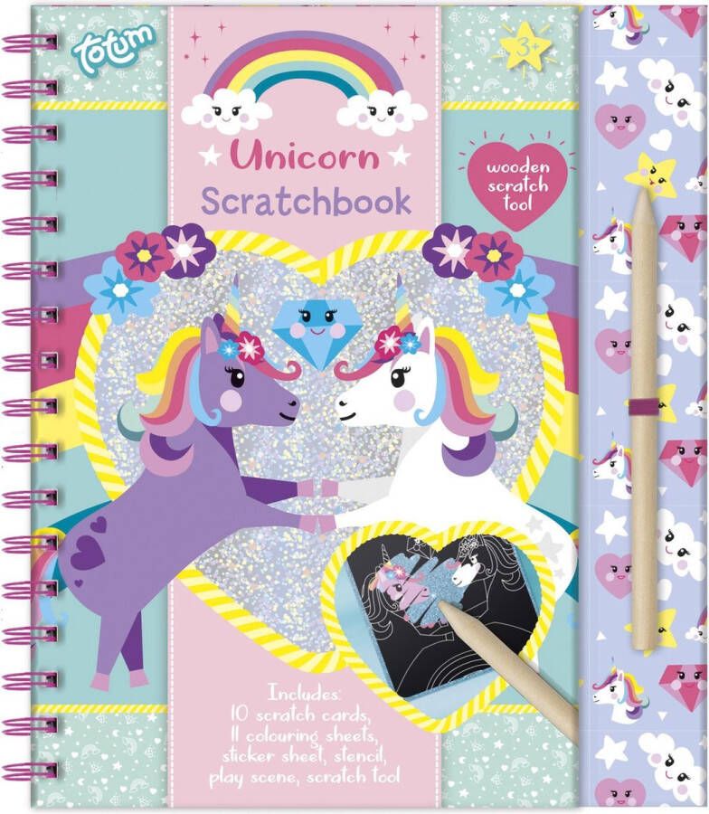 Totum Unicorn vakantieboek doeboek kraskaarten scratch sticker en kleurboek met unicorns scratch boek A5 25-delig