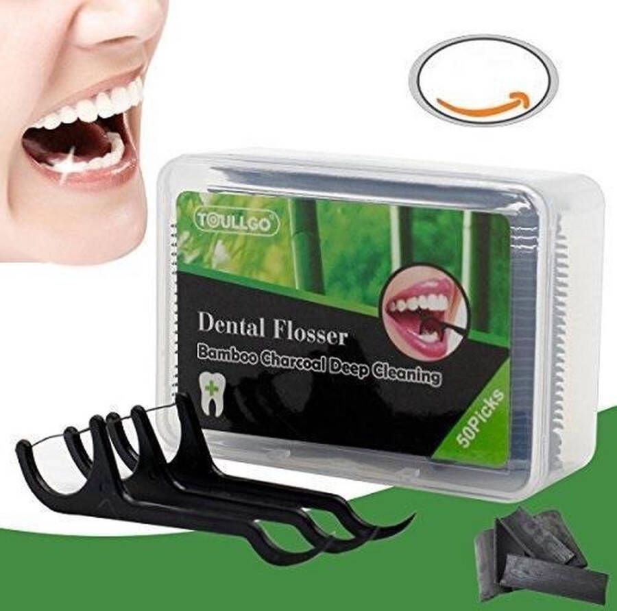 ToullGo Tandenstokers Flosser Dental Flosser Bamboo Charcoal Deep Cleaning 50 Picks