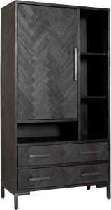 Tower Living | ziano kast met 2 lades en 1 deurtje | gerecycled hout | zwart | 100 x 45 x 190 (h) cm