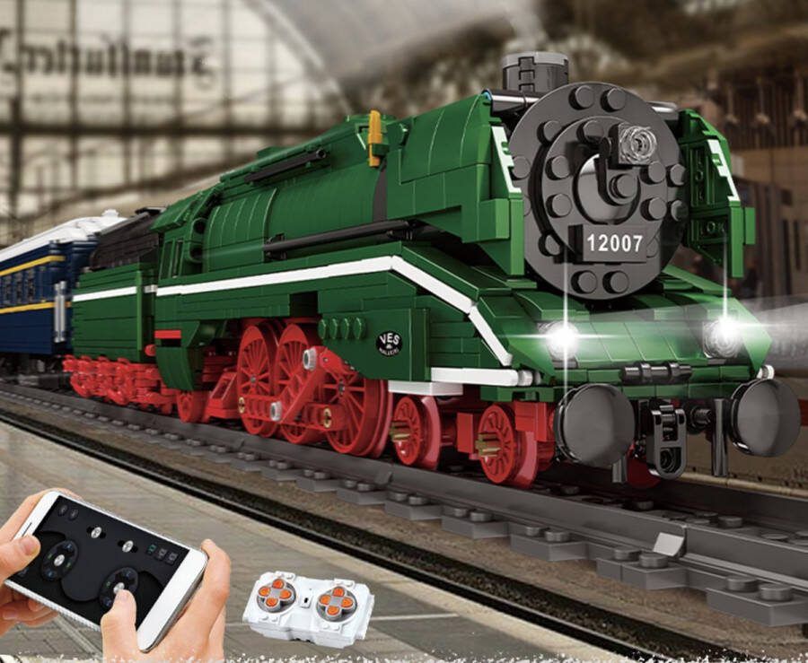 Toy Brick Lighting RC Radiografische Duitse BR18 201 Stoomlocomotief met echt Stoom en Verlichting! LEGO City Creator Technic Compatible 2348 Bouwstenen Trein Locomotief