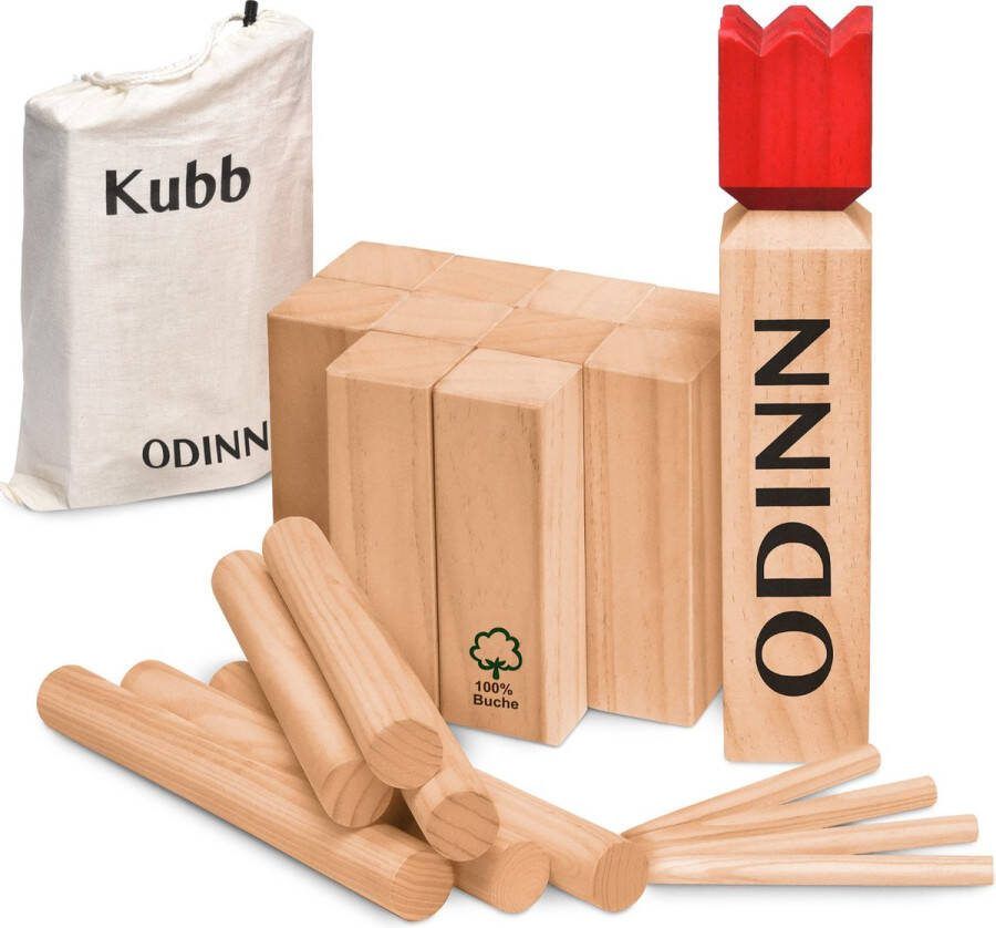 Toyfel XXL Kubb Spel Odinn – Buitenspel Houten Werpspel voor Kinderen en Volwassenen – ZweedsSchaak Outdoor Game – FSC Dennenhout
