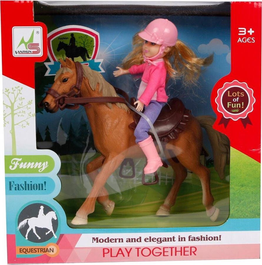 Toys amsterdam Speelset Paard Meisjes 21 Cm Roze bruin 4-delig