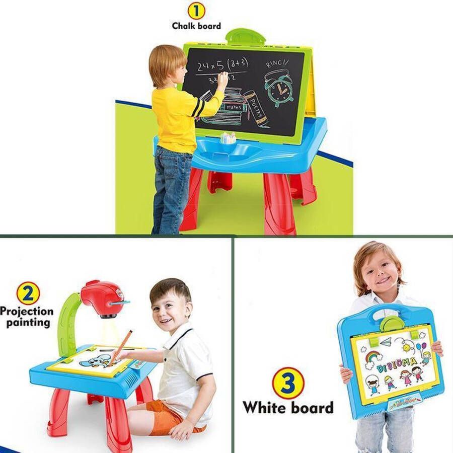 Toys&stuff Tekentafel Kinderen – Tekenbord met projector – Kinderspeelgoed 3 in 1 Tekentafel leren tekenen