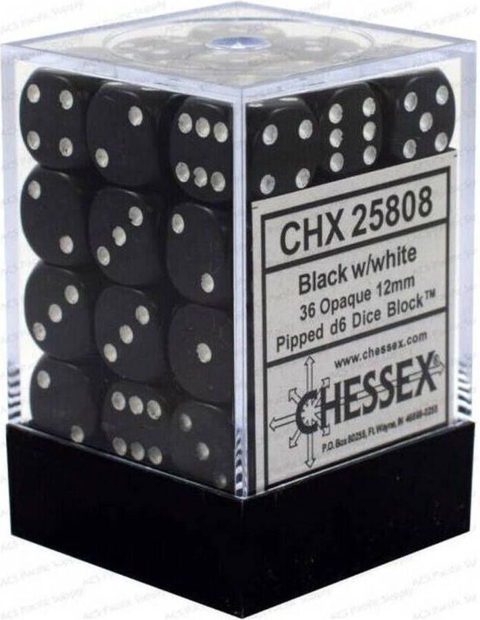 Trading Card Game Chessex Opaque 12mm d6 with pips Dice Blocks (36 Dice) Blac