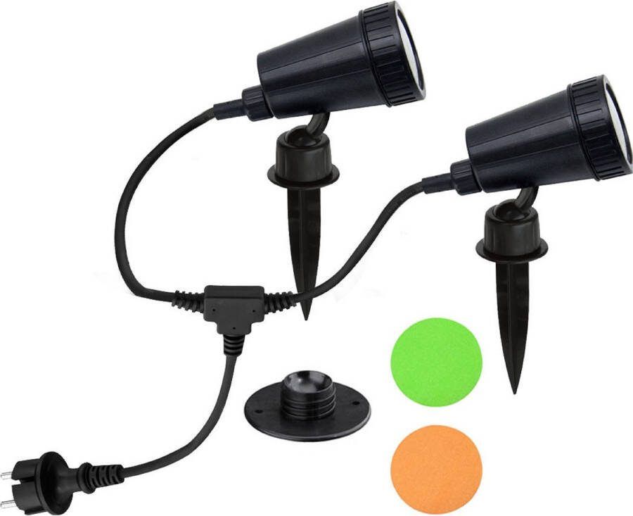 Trango 2-vlam 3077 spot IP44 buitenlamp *SOPHIA* incl. 2x 3 Watt GU10 LED lamp – 3000K warm wit & 2 meter voedingskabel als vijverspot tuinlamp buitenlamp padverlichting