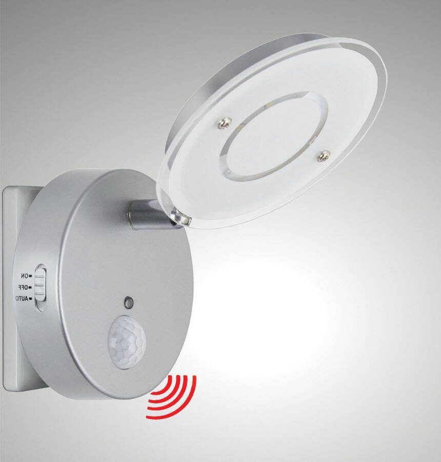 Trango LED-sensor nachtlampje 2636-014 *NITE* in zilver met automatische functie Direct 230V met bewegingssensor Veiligheidslicht Contactdoos Wandlamp Oriëntatieverlichting I Kindernachtlamp