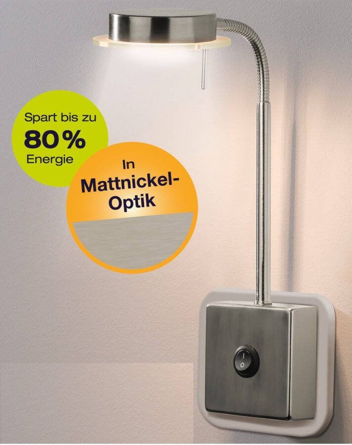 Trango Stekkerlamp 2605 in RVS look incl. 5 Watt 3000K warm witte LED module lamp wandlamp leeslamp keukenlamp nachtlampje wandlamp fitting lamp