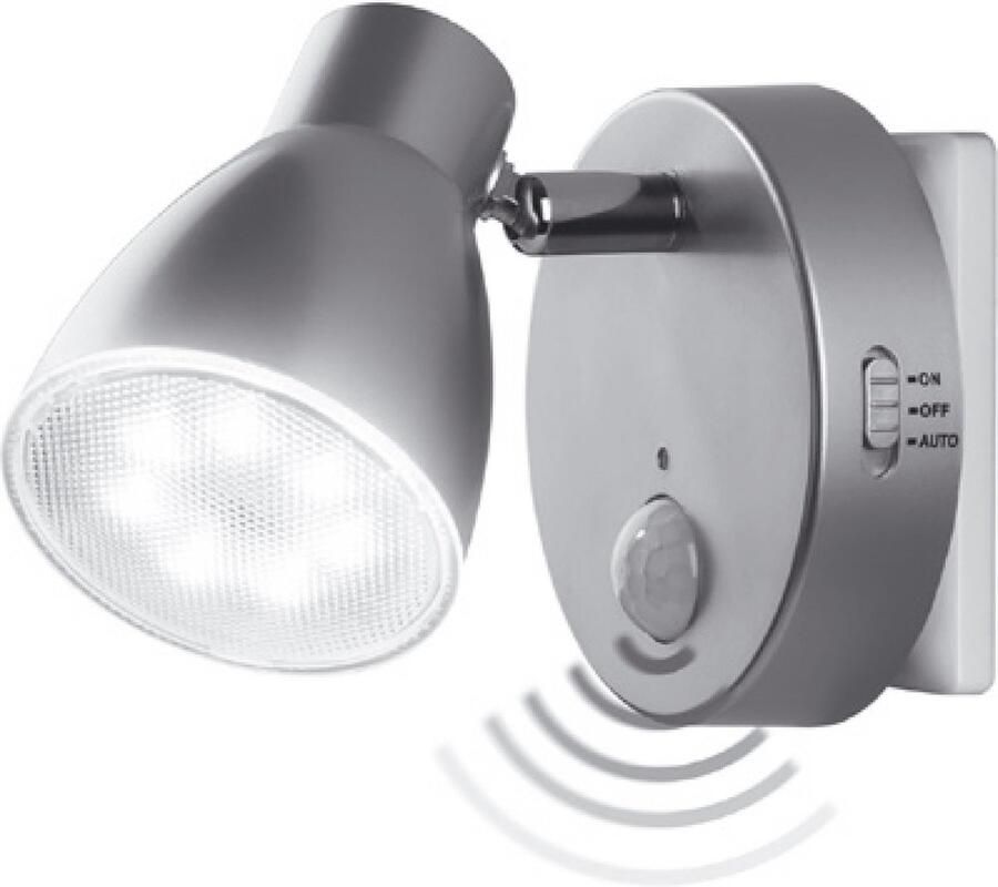 Trango 2635-014 LED-sensor nachtlampje * MILO * met bewegingssensor en automatische functie in zilver veiligheidslicht Direct 230V socketlamp wandlamp oriëntatielicht nachtlamp socket light