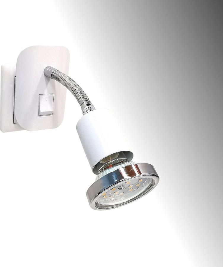 Trango Stekkerlamp in mat wit Stekkerlamp 11-056 *FLEXI* nachtlampje incl. 1x GU10 3000K warm wit LED lamp chroom ring & AAN UIT schakelaar leeslamp wandlamp keukenlamp