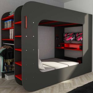 Trasman Hoogslaper Graham met gamebureau 120x200cm antraciet|rood