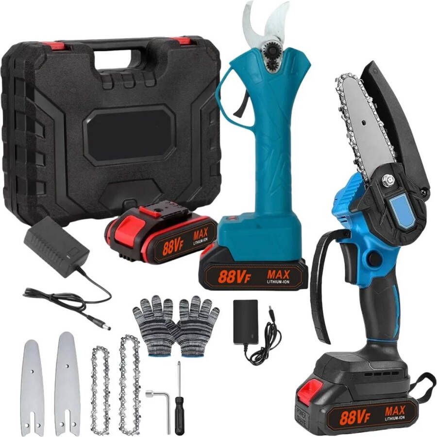 Traumheim 21V 4 6 inch elektrische kettingzaag en 25 mm batterij snoeischaar Accu-snoeischaar set draadloze kettingzaag mini-kettingzaag elektrische snoeischaar
