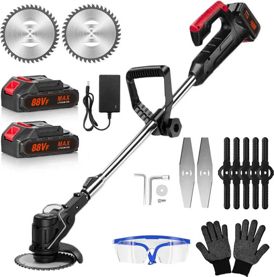 Traumheim Accugrastrimmer elektrische grasmaaier met 2 accu's en oplader 180° trimhoek telescoopsteel & extra handgreep