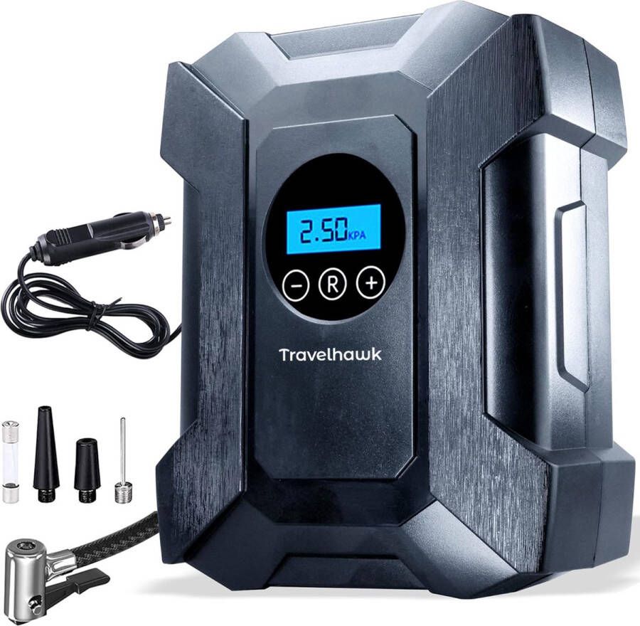 Travelhawk Compressor Bandenpomp – Elektrische Fietspomp Luchtcompressor – Elektrische 12V 30 L Min – 100psi Draagbaar voor Auto Fiets motorfiets