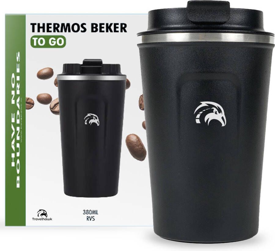 Travelhawk RVS Koffiebeker To Go Thermosbeker Theebeker Koffiebekers To Go 380ml Zwart