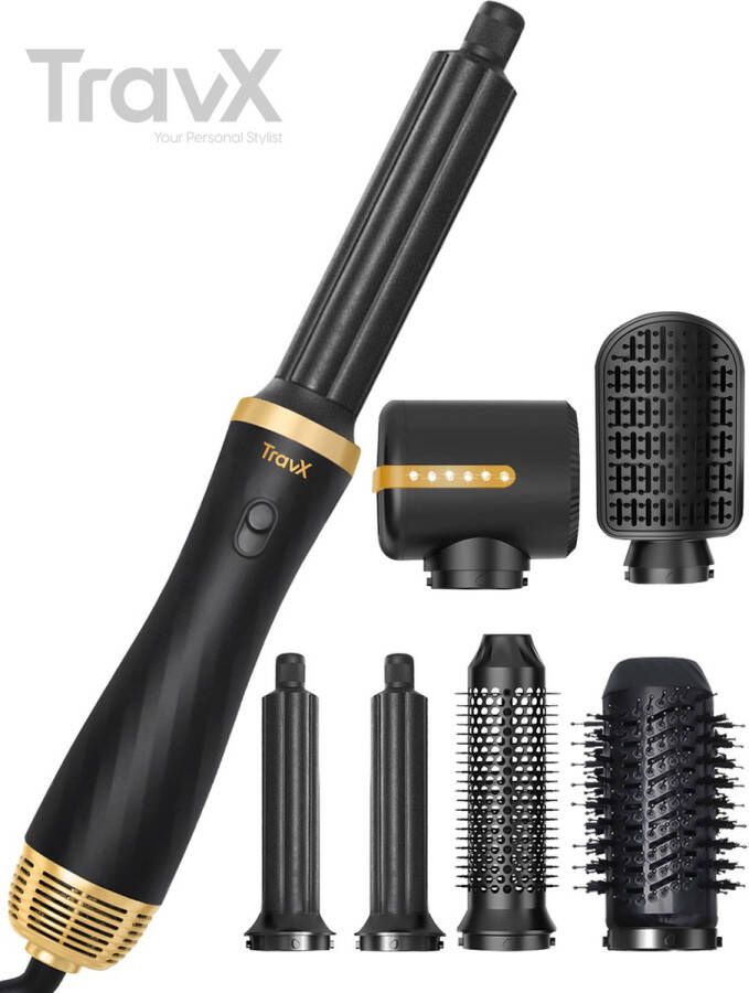 TravX Airstyler Krultang 6 in 1 Multistyler Föhnborstel Haardroger Airwrap Hairwrap Stijlborstel Krulborstel 2023 Edition