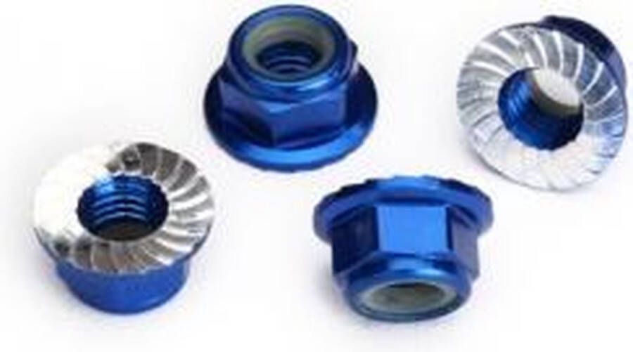 Traxxas TRX8447X Moeren 5 mm flens nylon vergrendeling (aluminium blauw geanodiseerd getand) (4)