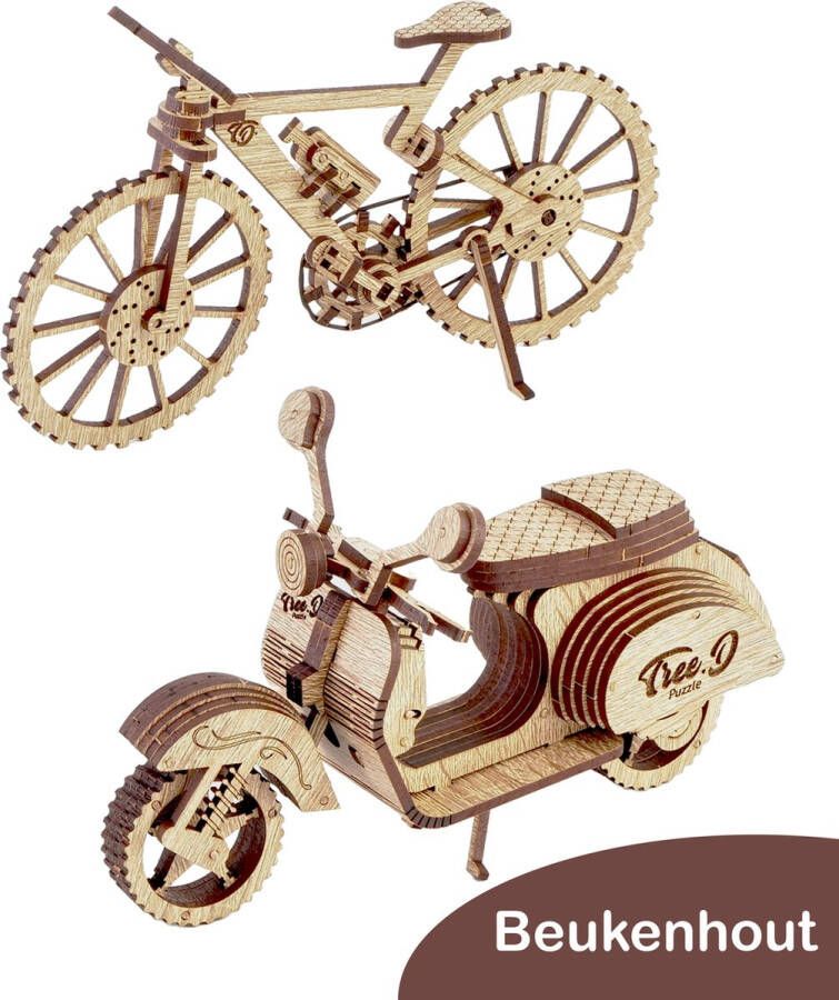 Tree D Puzzle Scooter Fiets – Beukenhout Motorfiets Modelbouwset Moto Scooter 3D Puzzels voor Volwassenen en Kinderen 3D Puzzel Modelbouwsets voor Volwassenen – Hersenkraker