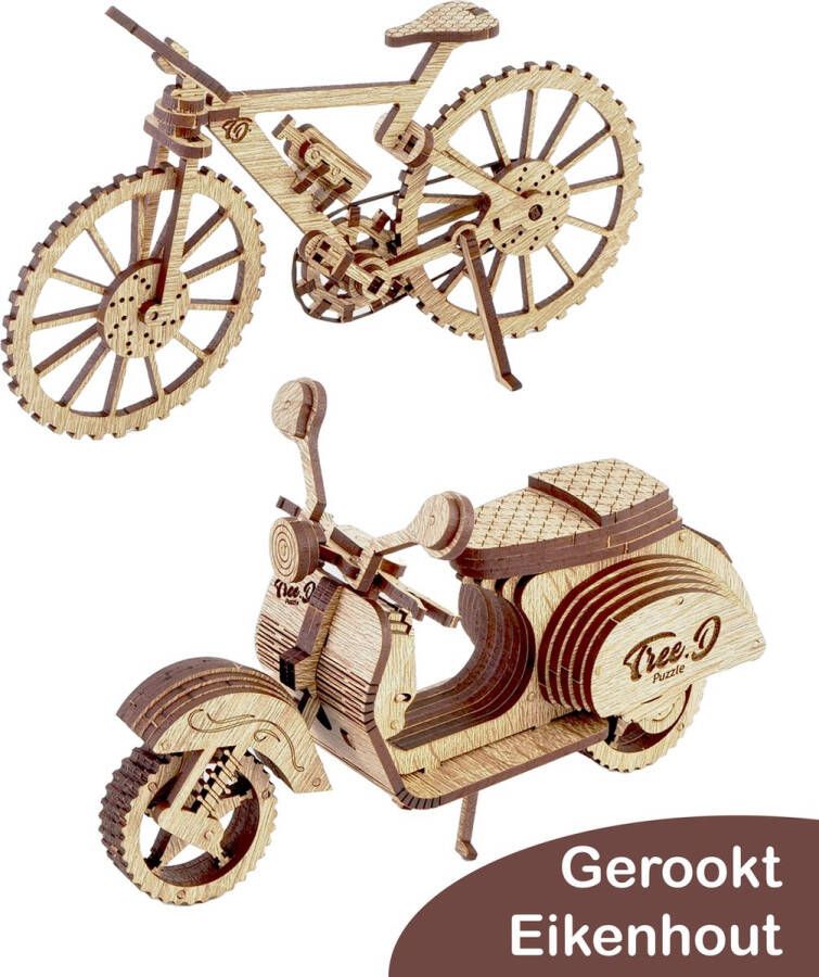 Tree D Puzzle Scooter Fiets – Gerookt Eikenhouten Motorfiets Modelbouwset Moto Scooter 3D Puzzels voor Volwassenen en Kinderen 3D Puzzel Modelbouwsets voor Volwassenen – Hersenkraker