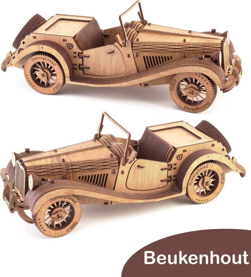 Tree D Puzzle Vintage Auto Modelbouwset Thoroughbred Auto 3D Puzzelset Idee Breinbreker Puzzels – Beukenhouten 3D Puzzel Modelbouwsets voor Volwassenen Model Auto Bouwpakketten