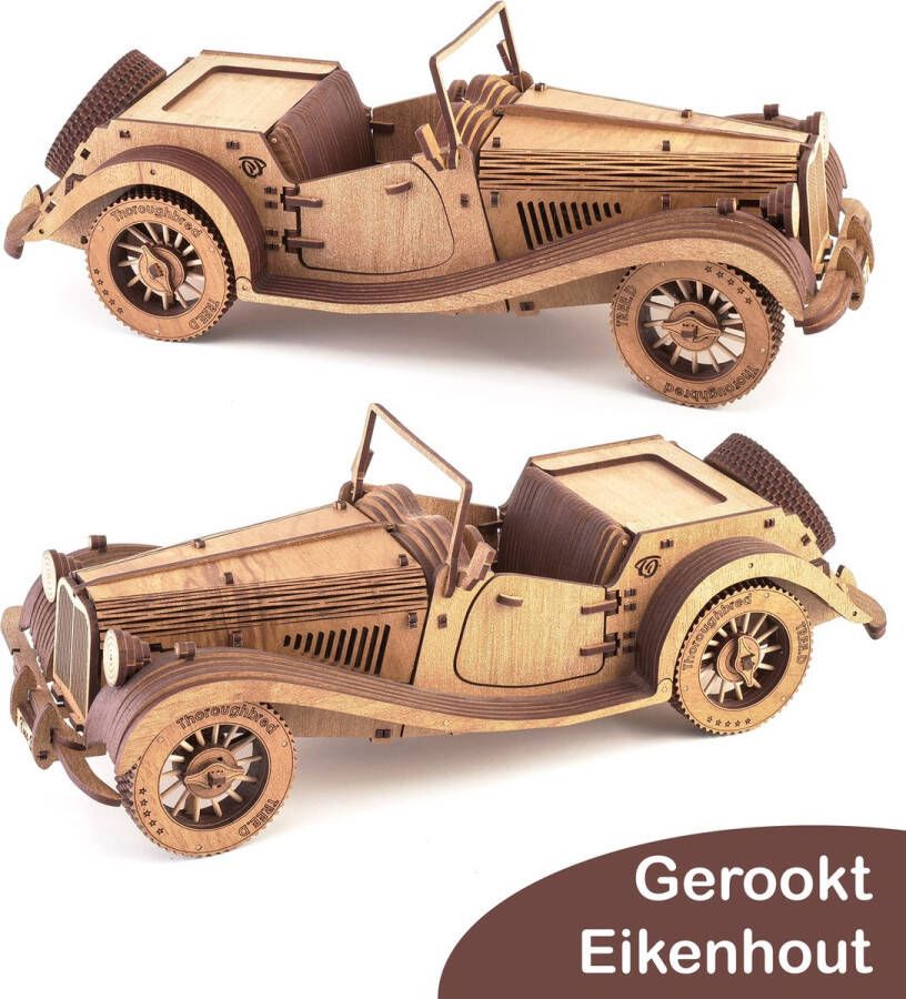 Tree D Puzzle Vintage Auto Modelbouwset Thoroughbred Auto 3D Puzzelset Idee Breinbreker Puzzels – Gerookt Eikenhouten 3D Puzzel Modelbouwsets voor Volwassenen Model Auto Bouwpakketten