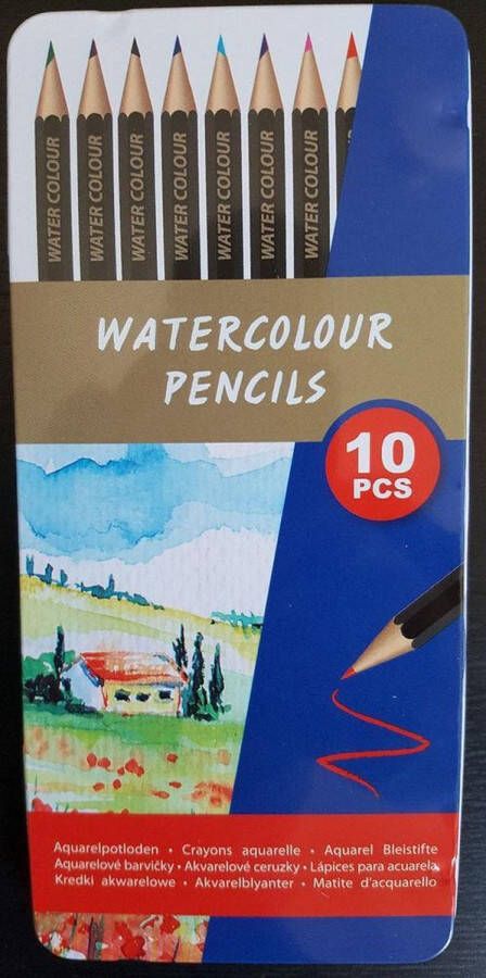 Trend Aquarelpotloden Aquacolor Watercolour potloden voor kinderen en volwassenen 10 stuks met metalen opbergblik Aquarelpotlood