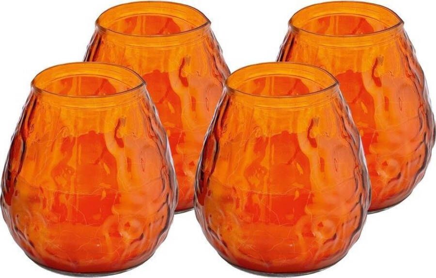 Trend Candles 10x Oranje windlichten kaarsen 48 branduren Glazen lantaarn kaars Terraskaarsen tuinkaarsen