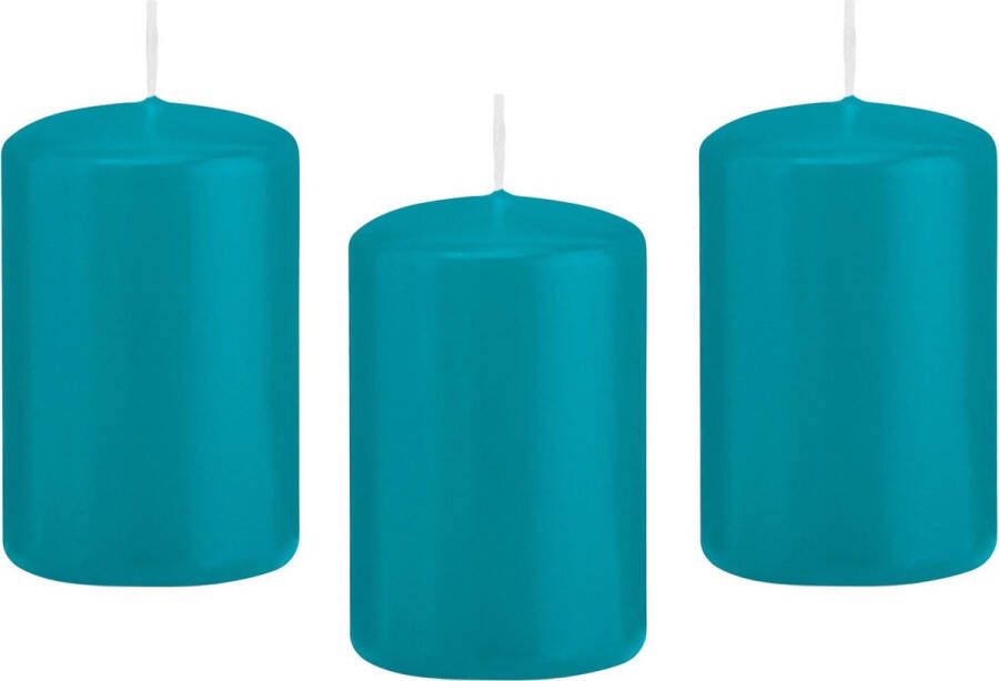 Trend Candles 10x Turquoise blauwe cilinderkaarsen stompkaarsen 5 x 8 cm 18 branduren Geurloze kaarsen turkoois blauw Woondecoraties