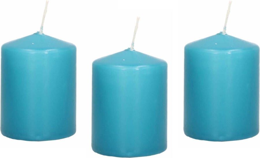 Trend Candles 10x Turquoise blauwe cilinderkaarsen stompkaarsen 6 x 8 cm 29 branduren Geurloze kaarsen turkoois blauw Woondecoraties