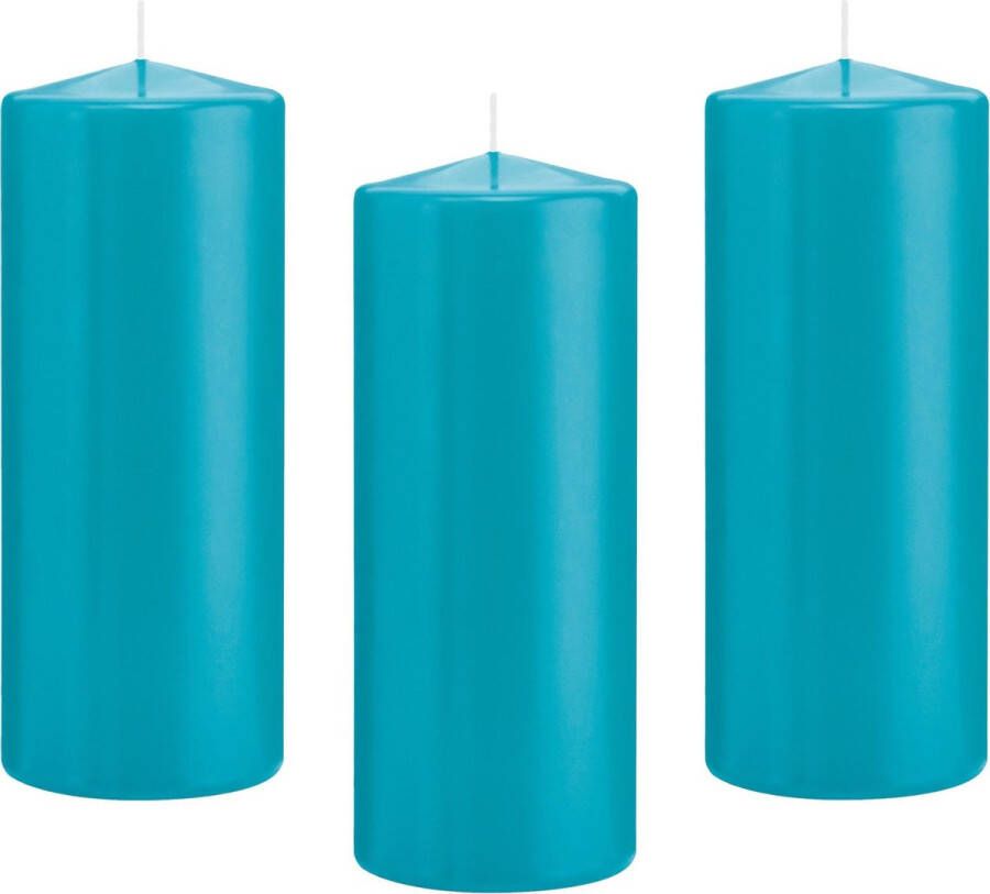 Trend Candles 10x Turquoise blauwe cilinderkaarsen stompkaarsen 8 x 20 cm 119 branduren Geurloze kaarsen turkoois blauw Stompkaarsen
