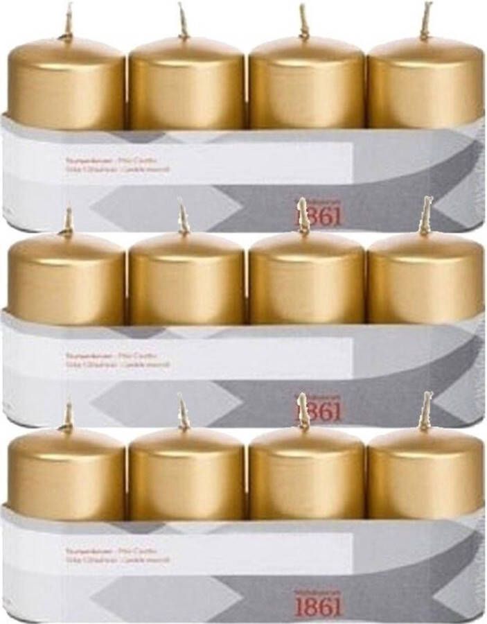 Trend Candles 12x Gouden cilinderkaarsen stompkaarsen 5 x 8 cm 18 branduren Geurloze goudkleurige kaarsen Woondecoraties