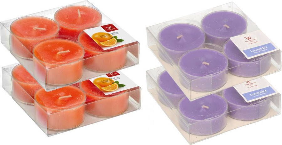 Trend Candles 16x Maxi geurtheelichtjes lavendel en sinaasappel 8 branduren geurkaarsen