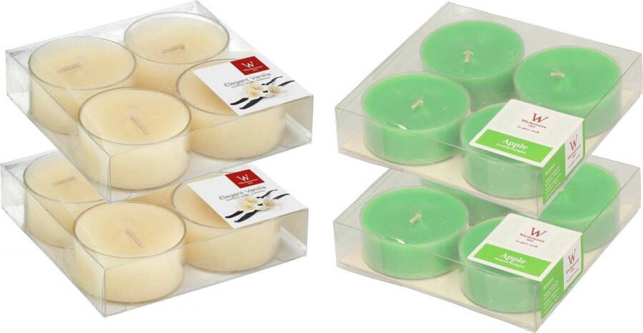 Trend Candles 16x Maxi geurtheelichtjes vanille en appel 8 branduren geurkaarsen