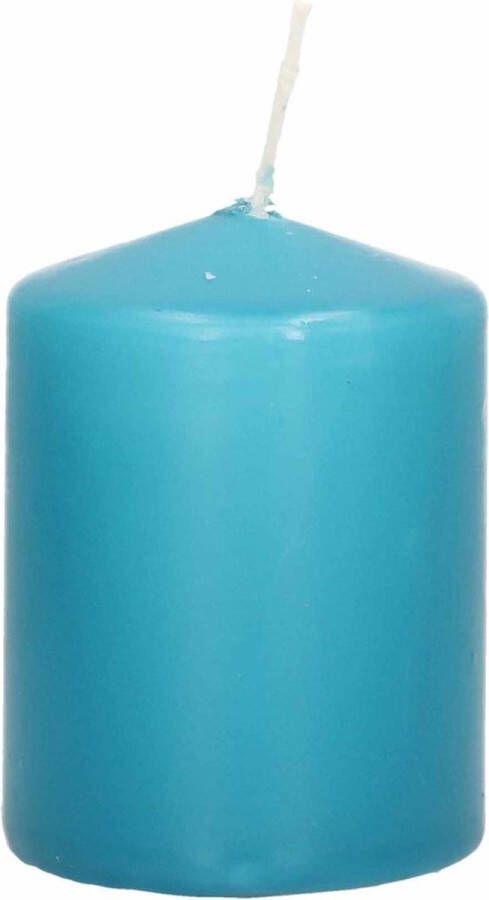 Trend Candles 1x Turquoise blauwe cilinderkaarsen stompkaarsen 6 x 8 cm 21 branduren Geurloze kaarsen turkoois blauw Woondecoraties